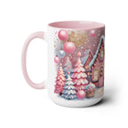 Pink Christmas Village Mug, Christmas Coffee Mug Gift, Merry Christmas Mug, Pink Winter Mug, Holiday Kitchen Decor, Elegant Coffee Mug 15oz