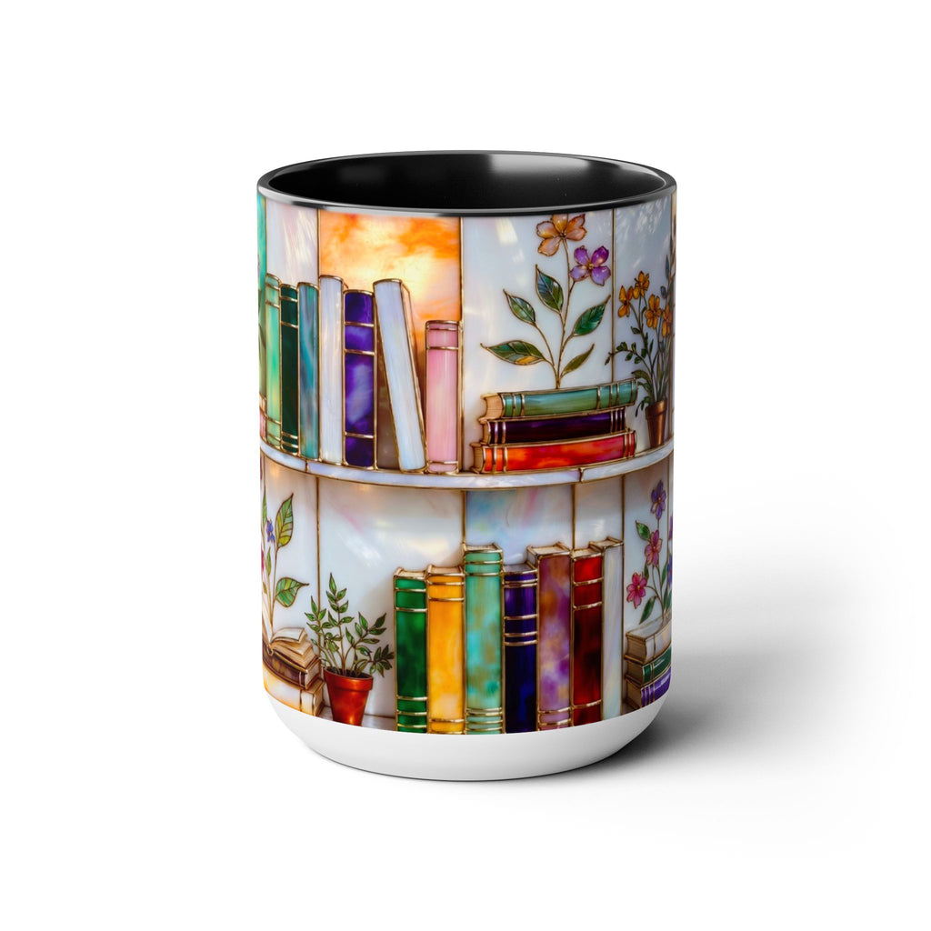 Floral Bookshelf Coffee Mug, Bookish Stained-Glass Style Mug, Book Lover Gift, Library Aesthetic Cup, Teacher Gift, Reading Mug 15oz