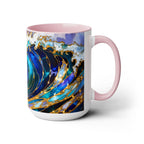 Ocean Waves Stained Glass Style Coffee Mug, Coastal Beach Decor Cup, Nautical Sea Wave Art Mug 15oz
