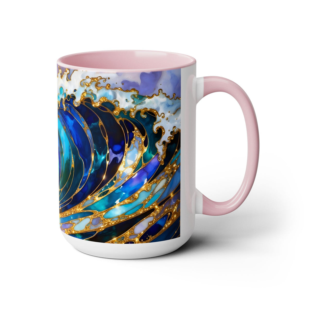 Ocean Waves Stained Glass Style Coffee Mug, Coastal Beach Decor Cup, Nautical Sea Wave Art Mug 15oz