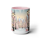 Pink Christmas Village Mug, Christmas Coffee Mug, Elegant Pastel Winter Village Ceramic Cup, Christmas Home Decor Kitchen, Winter Mug 15oz