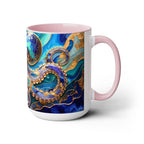 Blue Octopus Mug, Stained Glass Style | Ocean Art Coffee Cup, Beach Lover Cup 15oz