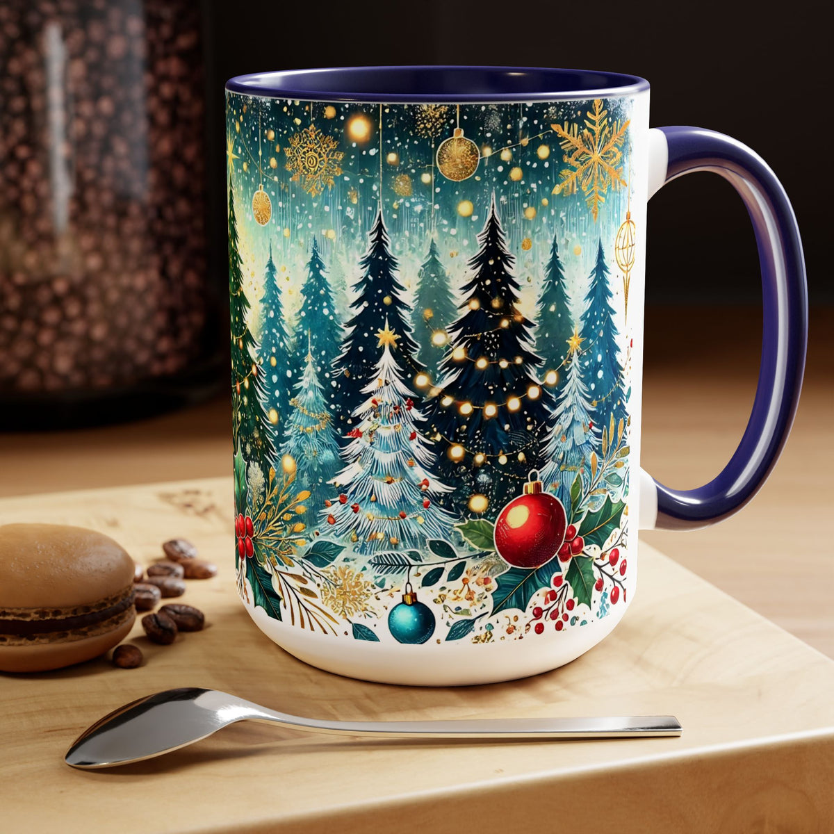 Christmas Mug, Festive Christmas Coffee Mug, Vintage Style Holiday Mug, Classic Christmas Tree Mug, Kitchen Decor Mug, Forest Mug 15oz