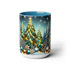 Christmas Mug, Pine Forest Mug, Stained Glass Style Coffee Cup, Winter Evergreen Tree Mug, Nature Lover Christmas Gift 15oz
