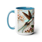 Floral Hummingbird Mug, Nature Lover Coffee Cup, Gift for Her, Cute Bird Mug, Mother Day Gift, Garden Lover Drinkware, Home Decor Cup 15oz