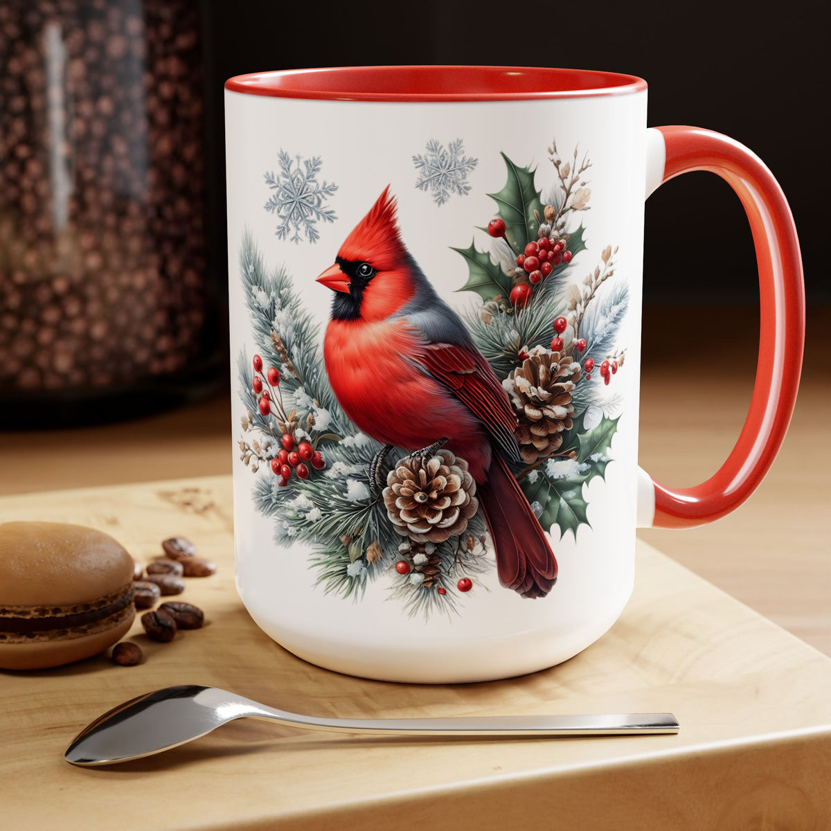 Cardinal Christmas Mug, Bird on Snowy Branch Mug, Bird Retro Christmas Mug, Cottagecore Mug, Christmas Movie Mug Christmas Kitchen Mug 15oz