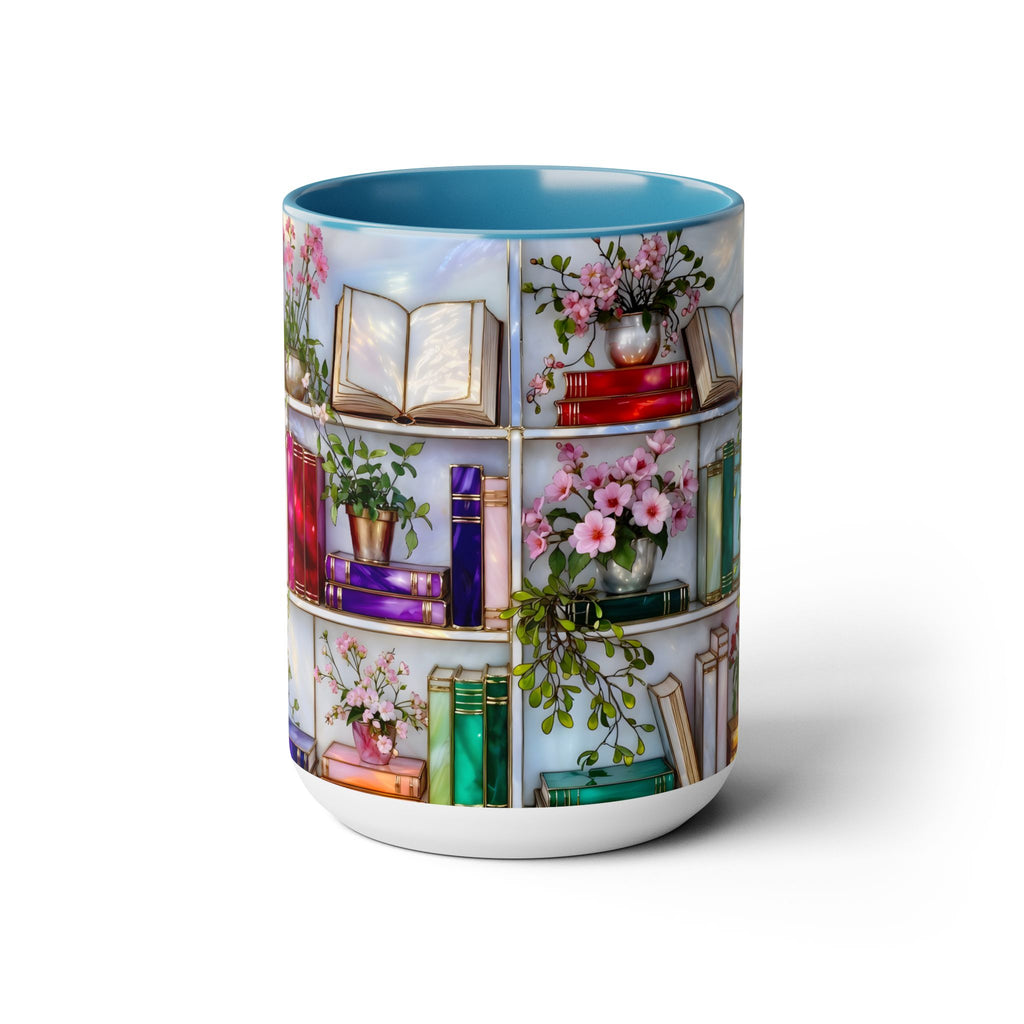 Stained Glass Style Bookshelf Mug, Colorful Floral Book Mug, Book Lover Gift. Elegant Reading Mug