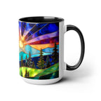 Stained Glass Style Sunset Mountains Coffee Mug, Pine Forest Cup Gift 15oz