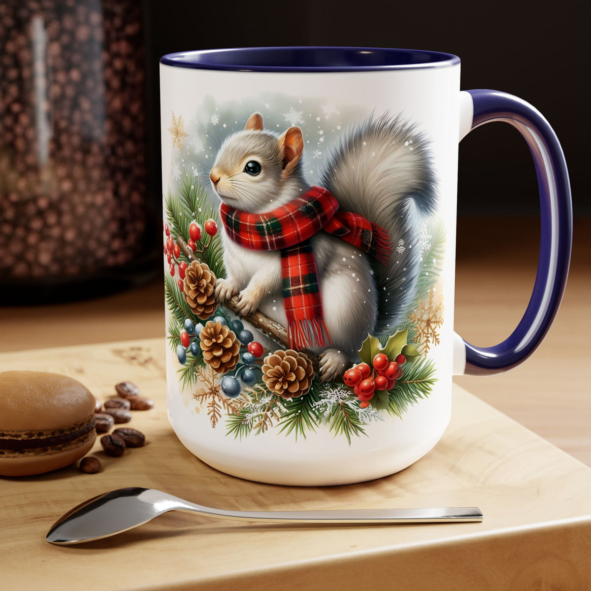 Squirrel Mug, Mug for Squirrell Lovers, Christmas Mug, Winter Ceramic Mug, Coffee Mug, Gift for Squirrell Lovers, Squirrell With Scarf  15oz