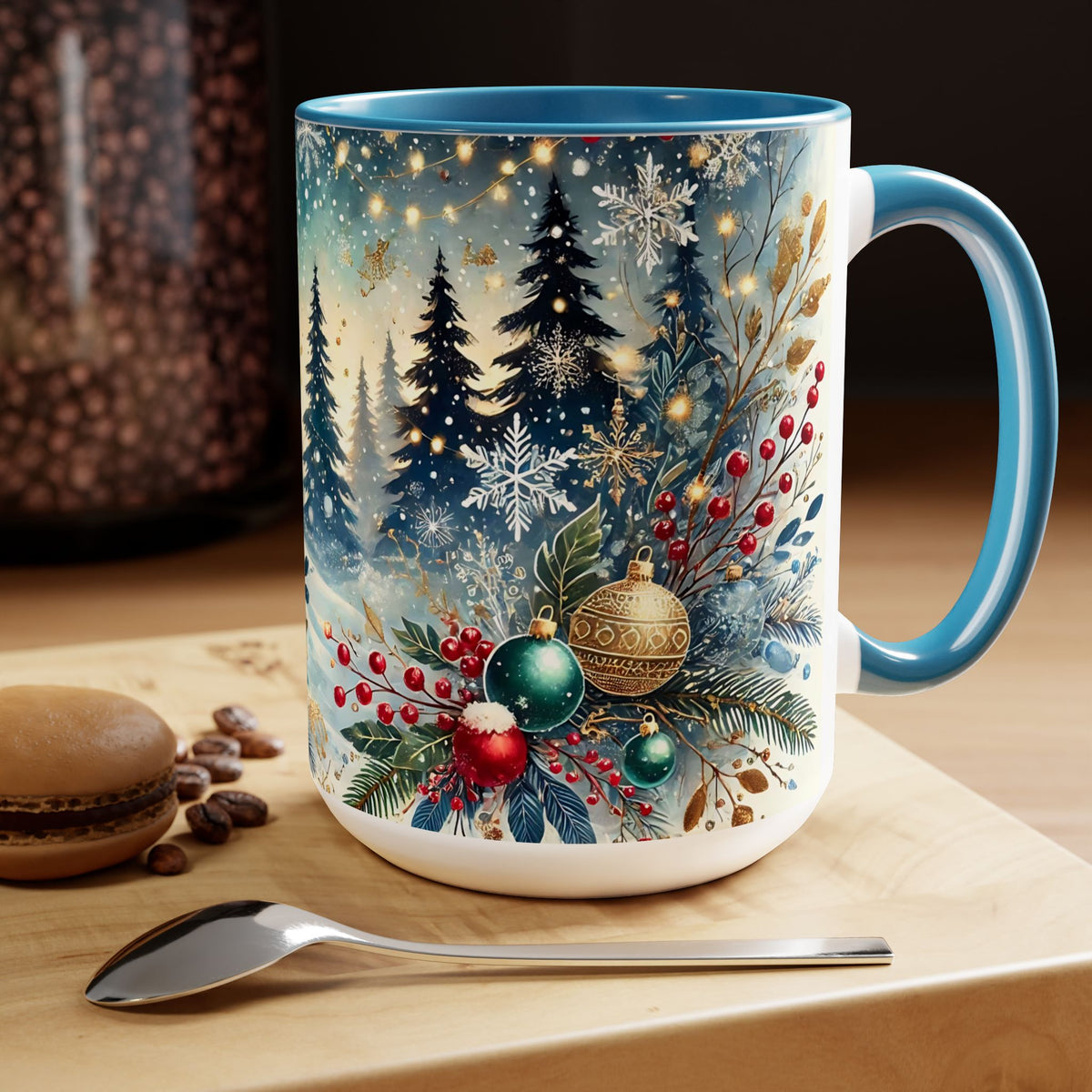 Festive Christmas Mug, Vintage Style Holiday Mug, Classic Christmas Tree Mug, Christmas Coffee Mug, Kitchen Decor Mug Forest Coffee Mug 15oz
