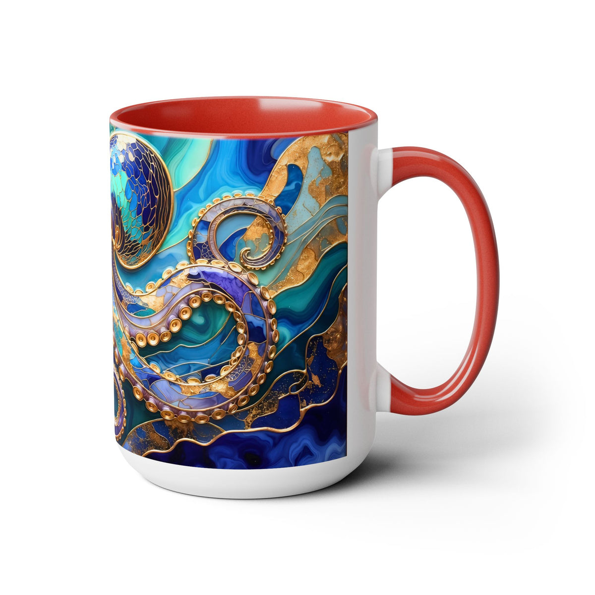 Blue Octopus Mug, Stained Glass Style | Ocean Art Coffee Cup, Beach Lover Cup 15oz