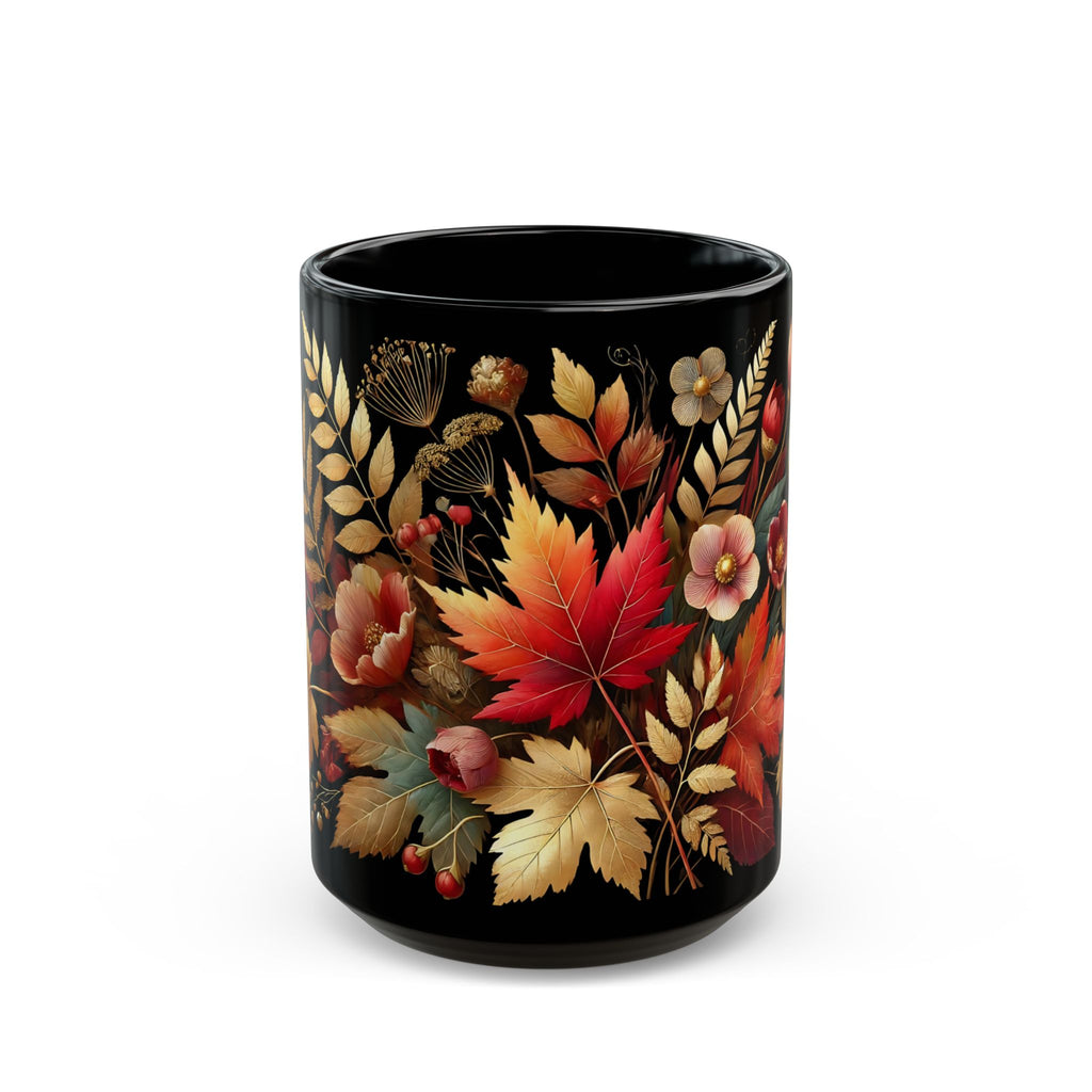 Fall Coffee Mug, Country Fall Autumn Mug, Maple Leaf Mug Pressed Flowers Leaves Style Mug Fall Colors Autumn Lover Gift Rustic Fall Mug 15oz