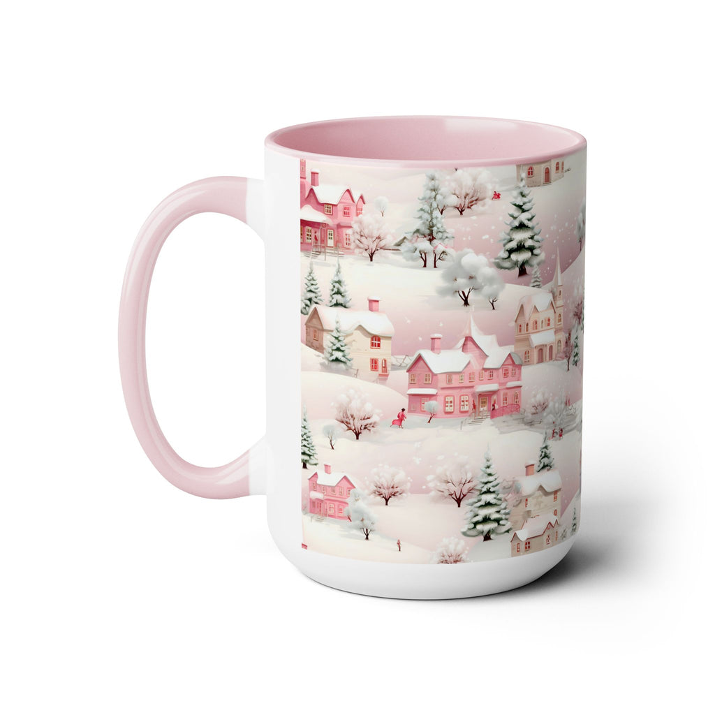 Pink Christmas Village Mug, Christmas Movie Mug, Christmas Coffee Mug, Merry Christmas Mug, Aesthetic Mug, Holiday Kitchen Decor, 15oz