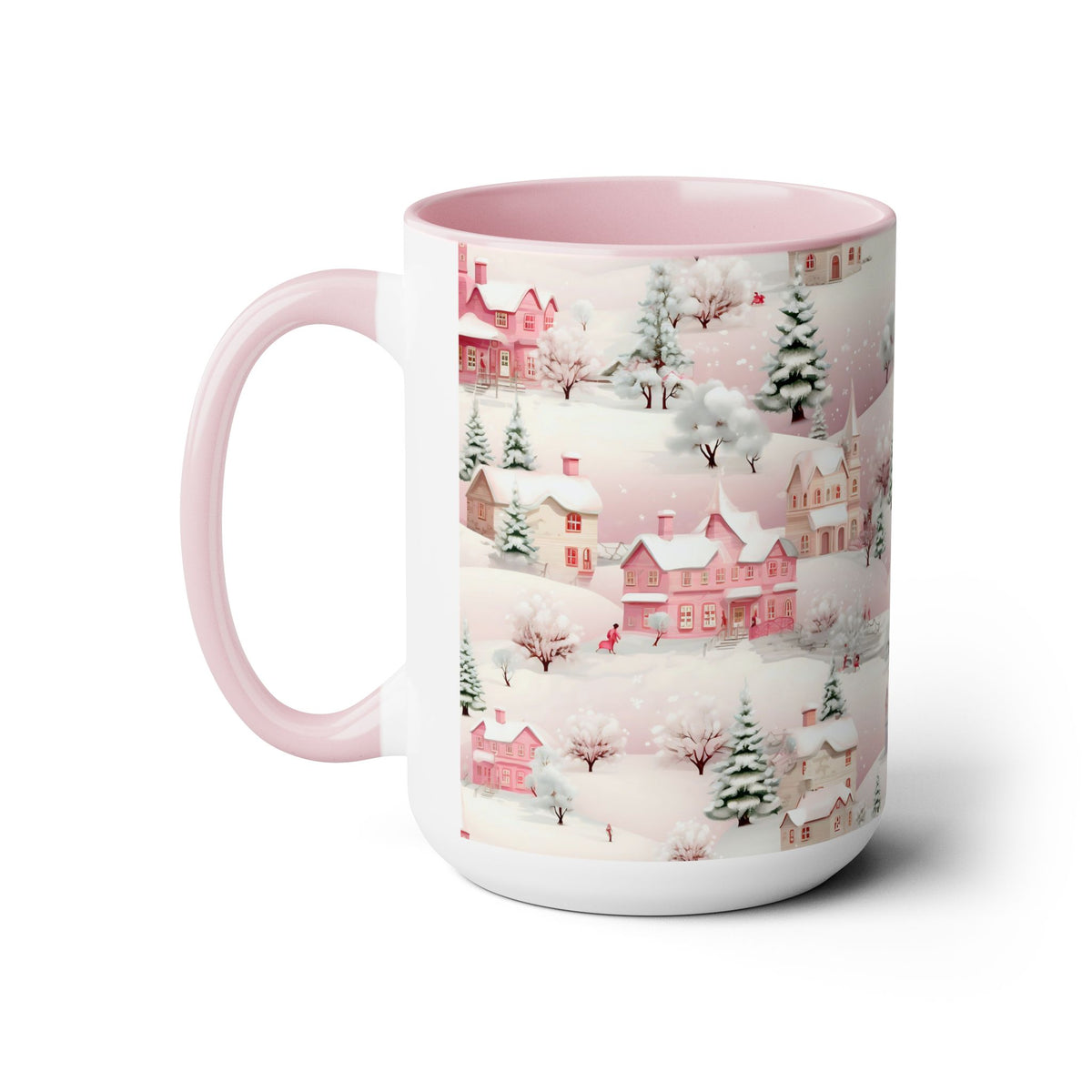 Pink Christmas Village Mug, Christmas Movie Mug, Christmas Coffee Mug, Merry Christmas Mug, Aesthetic Mug, Holiday Kitchen Decor, 15oz