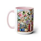 Floral Bookshelf Coffee Mug, Bookish Stained-Glass Style Mug, Book Lover Gift, Reading Mug for Women, Library Aesthetic Cup 15oz