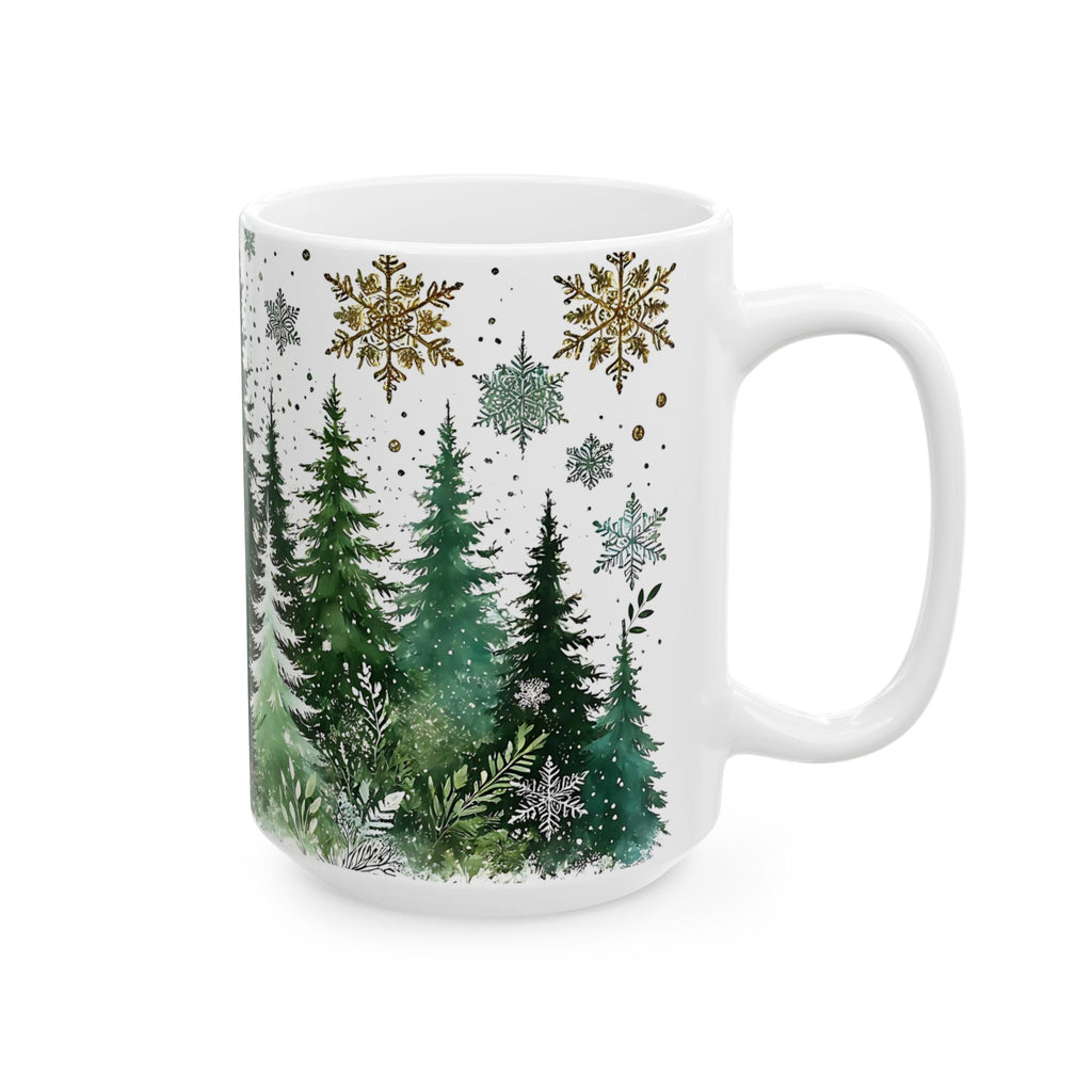 Snowy Pine Tree Winter Scene Mug, Evergreen Mug, Winter Themed Forest Coffee Mug, Cozy Christmas Gift for Forest Lovers, Holiday Gift 15oz