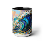 Ocean Waves Stained Glass Style Coffee Mug, Coastal Beach Decor Cup, Nautical Sea Wave Art Mug 15oz