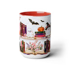 Halloween Ghost Bookshelf Mug, Black Cat Coffee Mug, Book Lover Gift, Witchy Ghost Mug, Spooky Library Cup, Fall Mug, Dark Academia Mug