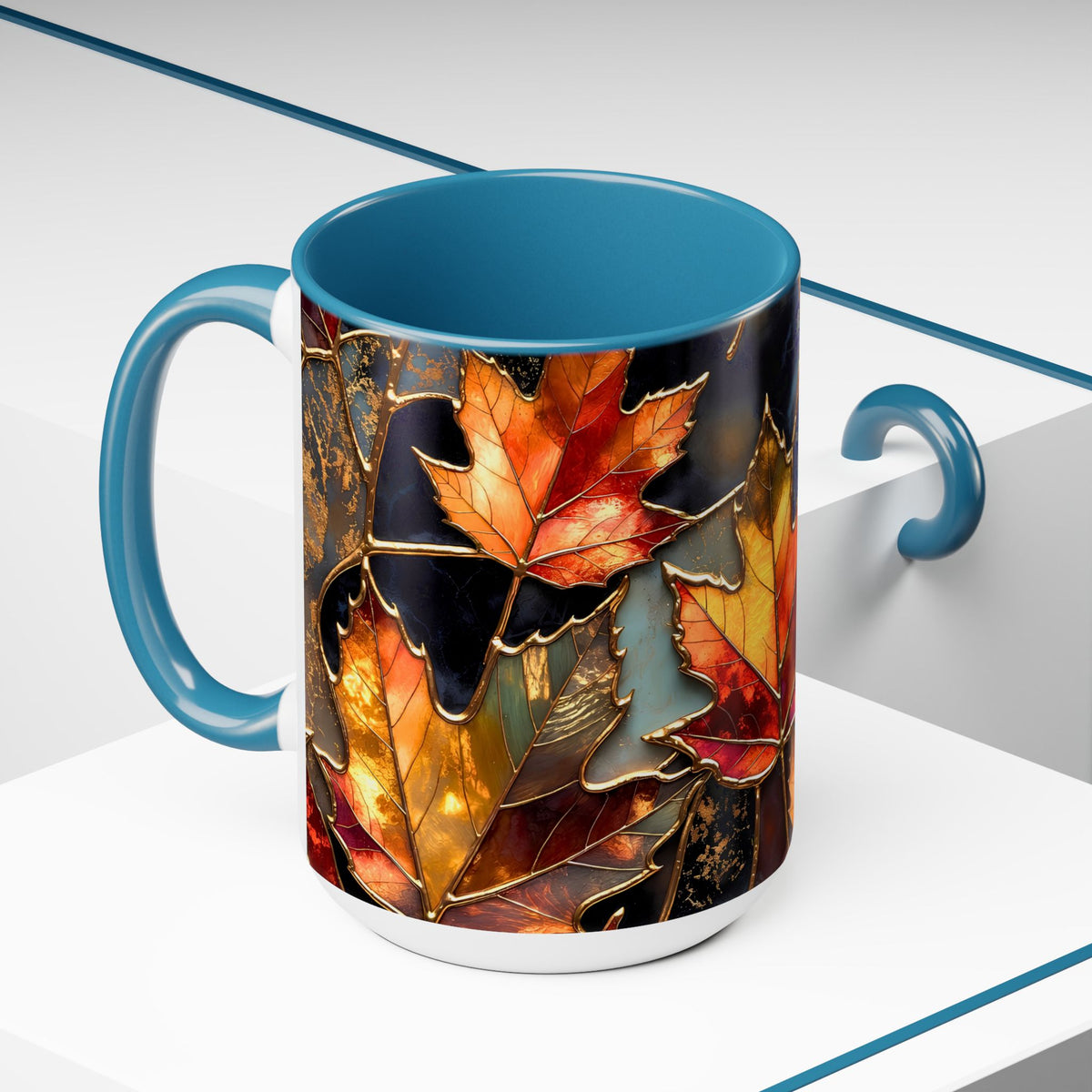 Autumn Leaves Mug, Fall Coffee Mug, Maple Leaf Mug, Stained Glass Style Mug, Thanksgiving Mug, Cozy Fall Gift, Autumn Coffee Cup