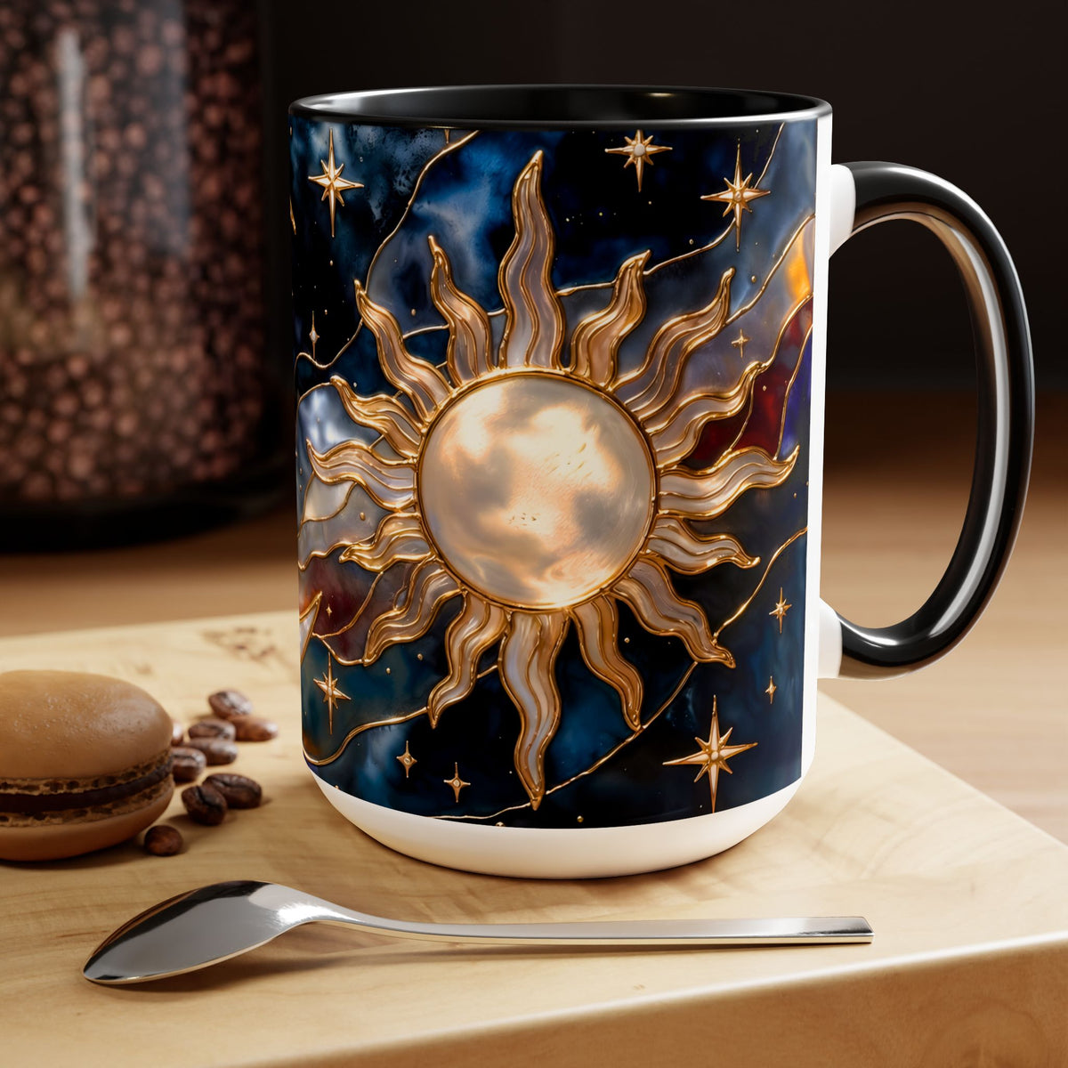 Celestial Sun Moon Mug, Stained Glass Style Coffee Mug, Moon & Sun Mug, Witchy Gift Mug, Astrology Mug, Dark Academia Cup, Gothic Cup