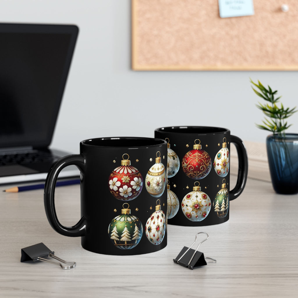 Christmas Ornaments Ceramic Mug, Holiday Coffee Cup, Festive Christmas Tea Cup, Festive Winter Drinkware, Xmas Decor Gift Idea 11oz, 15oz