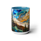 Stained Glass Style Mountain Mug, Forest Landscape Coffee Mug, Nature Lover Gift, Outdoor Adventure Mug, Fathers Day Gift 15oz