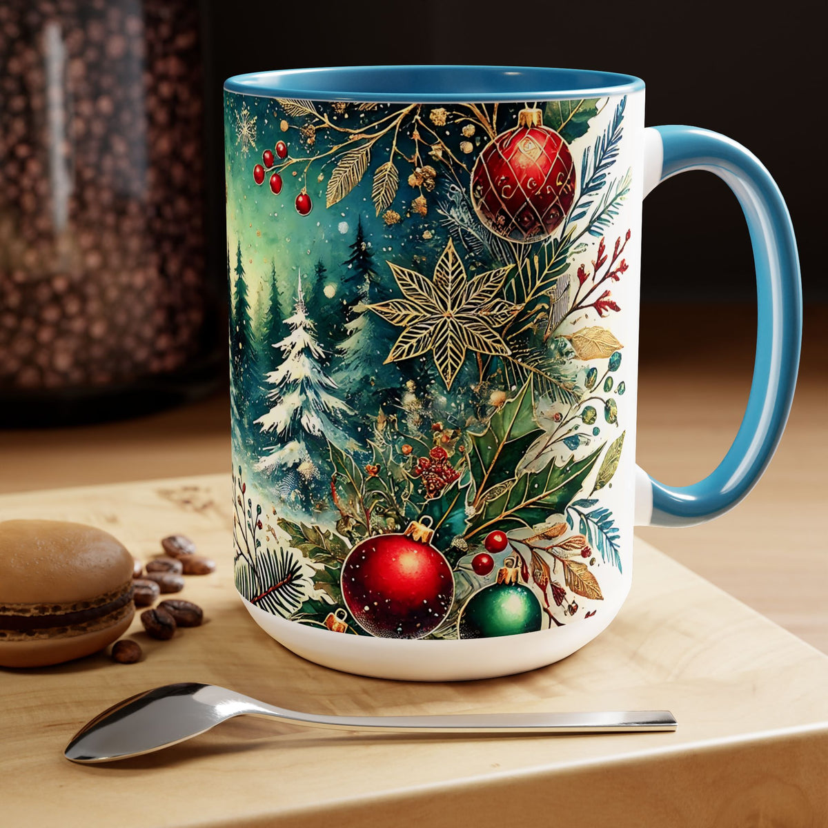 Christmas Mug, Vintage Style Holiday Mug, Christmas Tree Mug, Christmas Coffee Mug, Christmas Forest Mug, Kitchen Decor Mug, Forest Mug 15oz