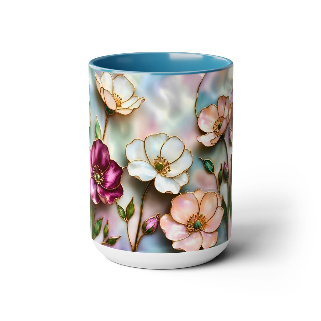 Stained Glass Style Floral Mug, 15 oz, Pink, Purple & Peach Wildflowers Cup