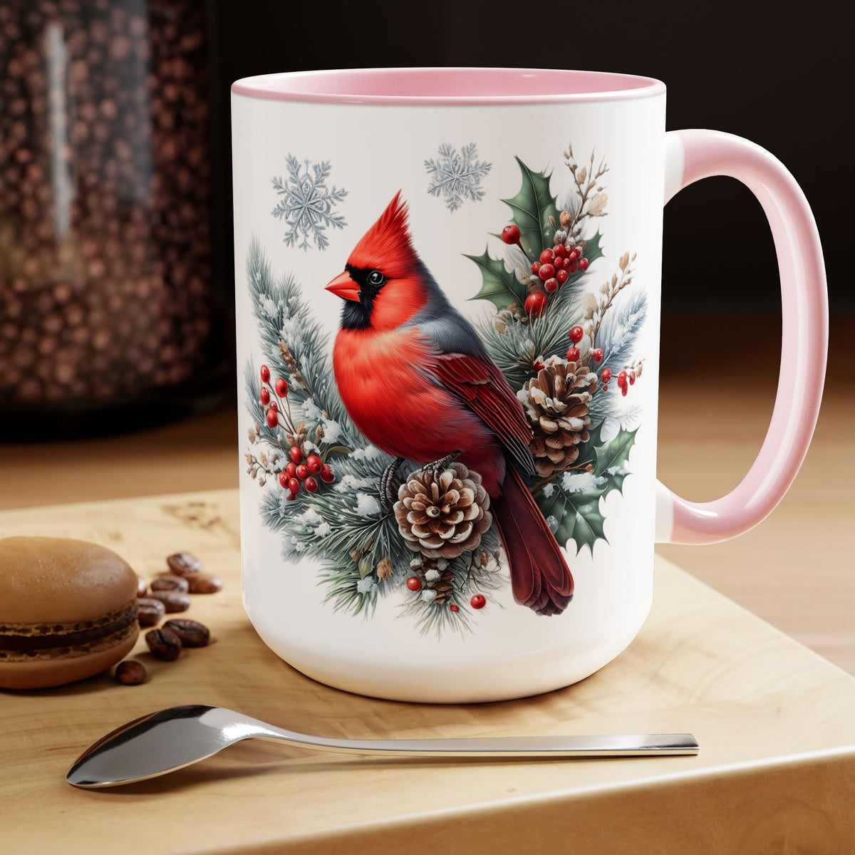 Cardinal Christmas Mug, Bird on Snowy Branch Mug, Bird Retro Christmas Mug, Cottagecore Mug, Christmas Movie Mug Christmas Kitchen Mug 15oz