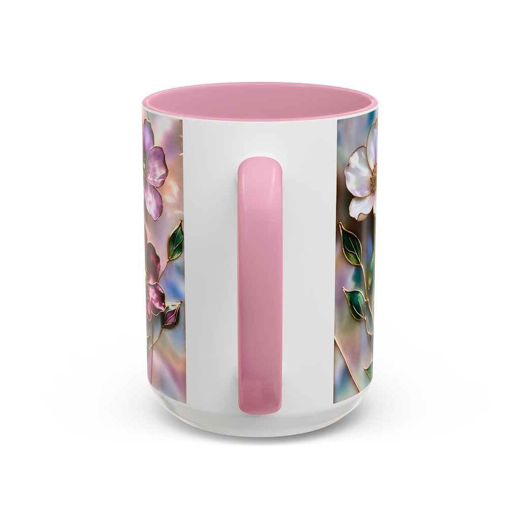 Stained Glass Style Floral Mug, 15 oz, Pink, Purple & Peach Wildflowers Cup