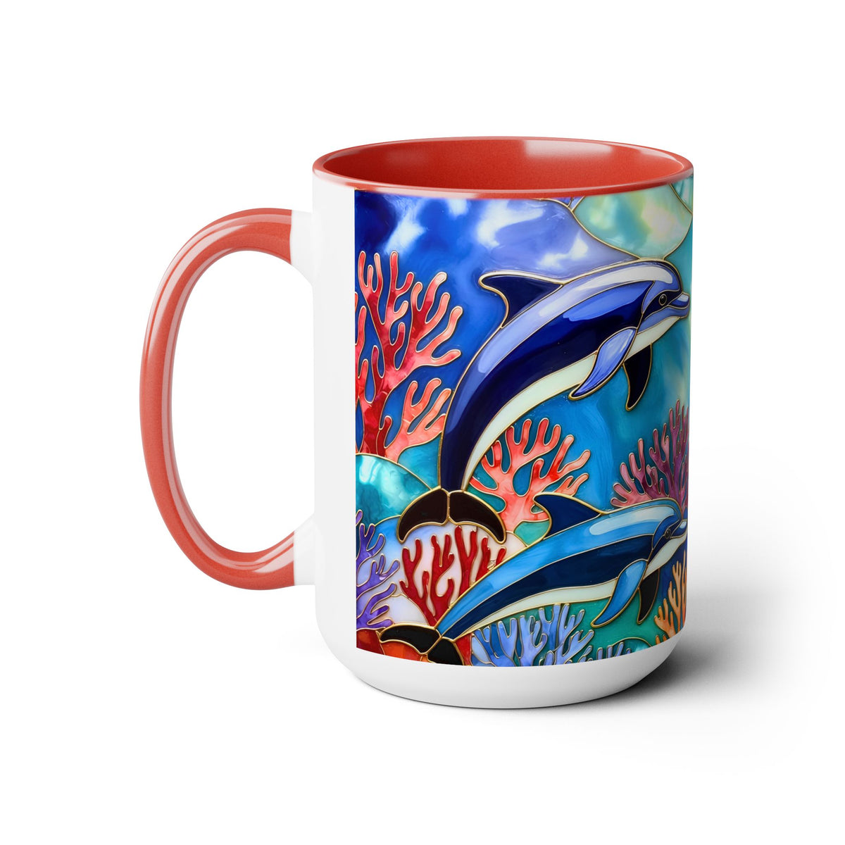 Dolphin Mug, Stained Glass Style Mug, Ocean Lover Gift, Ocean Lover Cup 15oz