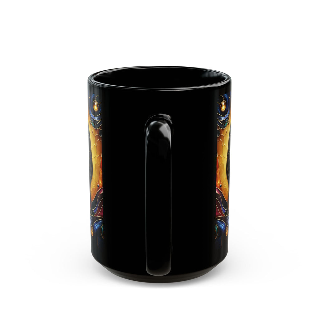 Black Cat Mug, Crescent Moon Halloween Cat Mug, Stained Galss Style Halloween Cat Mug, Dark Academia Witchy Stained Glass Cat Moon Cup 15oz