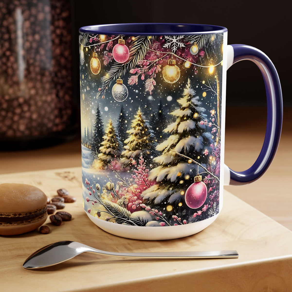 Pink Christmas Tree Coffee Mug, Christmas Kitchen Decor Mug, Retro Christmas Coffee Mug, Pink Christmas Tree Mug, Hot Coco Mug 15oz
