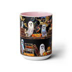 Halloween Ghost Bookshelf Mug, Cute Ghost Coffee Mug, Book Lover Gift, Spooky Books Mug, Fall Mug, Gothic Library Cup, Dark Academia Mug