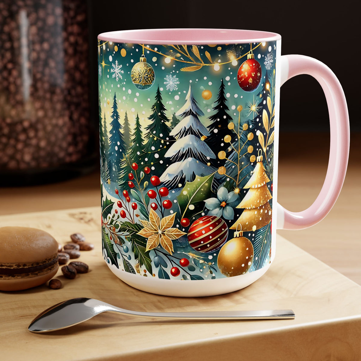 Festive Christmas Mug, Vintage Style Holiday Mug, Classic Christmas Tree Mug, Christmas Coffee Mug, Kitchen Decor Mug Forest Coffee Mug 15oz
