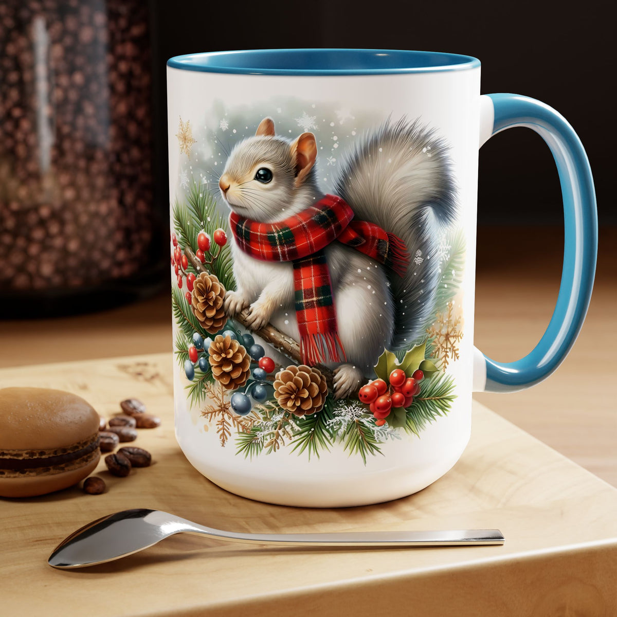 Squirrel Mug, Mug for Squirrell Lovers, Christmas Mug, Winter Ceramic Mug, Coffee Mug, Gift for Squirrell Lovers, Squirrell With Scarf  15oz