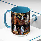 Halloween Ghost Bookshelf Mug, Cute Ghost Coffee Mug, Book Lover Gift, Spooky Books Mug, Fall Mug, Gothic Library Cup, Dark Academia Mug