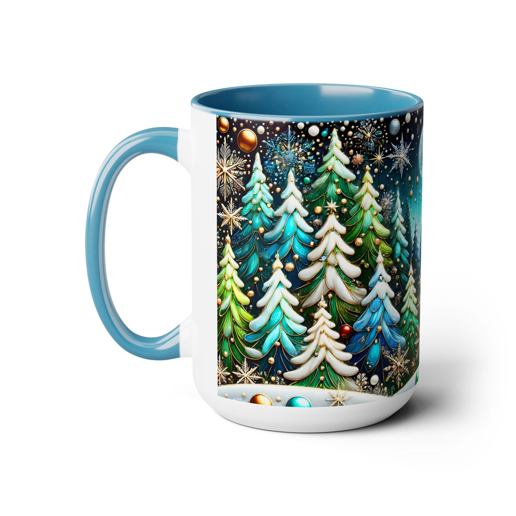 Pine Forest Mug 15oz, Stained Glass Style Coffee Cup, Winter Evergreen Tree Mug, Nature Lover Christmas Gift