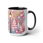 Pink Christmas Village Mug, Christmas Coffee Mug Gift, Merry Christmas Mug, Pink Winter Mug, Holiday Kitchen Decor, Elegant Coffee Mug 15oz