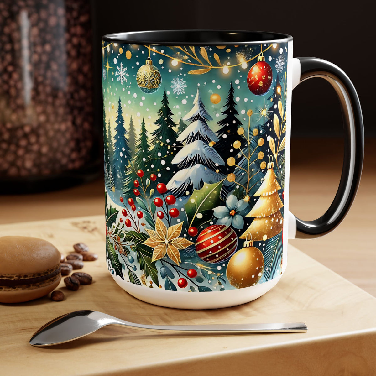 Festive Christmas Mug, Vintage Style Holiday Mug, Classic Christmas Tree Mug, Christmas Coffee Mug, Kitchen Decor Mug Forest Coffee Mug 15oz