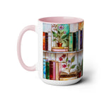 Floral Bookshelf Coffee Mug, Bookish Stained-Glass Style Mug, Book Lover Gift, Library Aesthetic Cup, Teacher Gift, Reading Mug 15oz