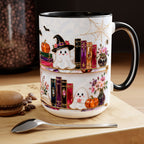 Halloween Ghost Bookshelf Mug, Black Cat Coffee Mug, Book Lover Gift, Witchy Ghost Mug, Spooky Library Cup, Fall Mug, Dark Academia Mug