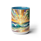 Beach Sunrise Stained Glass Style Mug, Coastal Ocean Coffee Cup, Sunrise Sea Mug, Beach Lover Cup 15oz