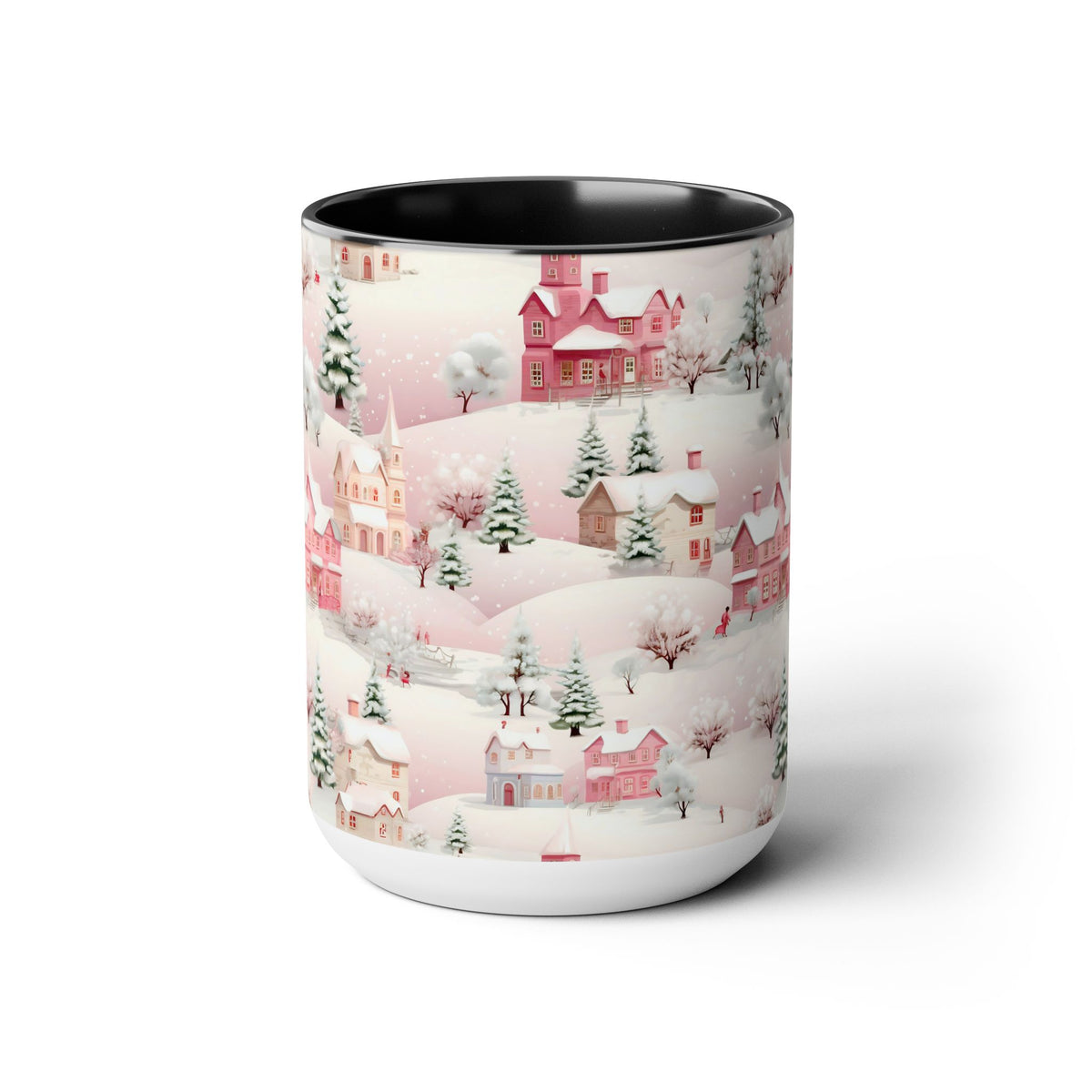 Pink Christmas Village Mug, Christmas Movie Mug, Christmas Coffee Mug, Merry Christmas Mug, Aesthetic Mug, Holiday Kitchen Decor, 15oz