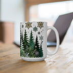 Snowy Pine Tree Winter Scene Mug, Evergreen Mug, Winter Themed Forest Coffee Mug, Cozy Christmas Gift for Forest Lovers, Holiday Gift 15oz