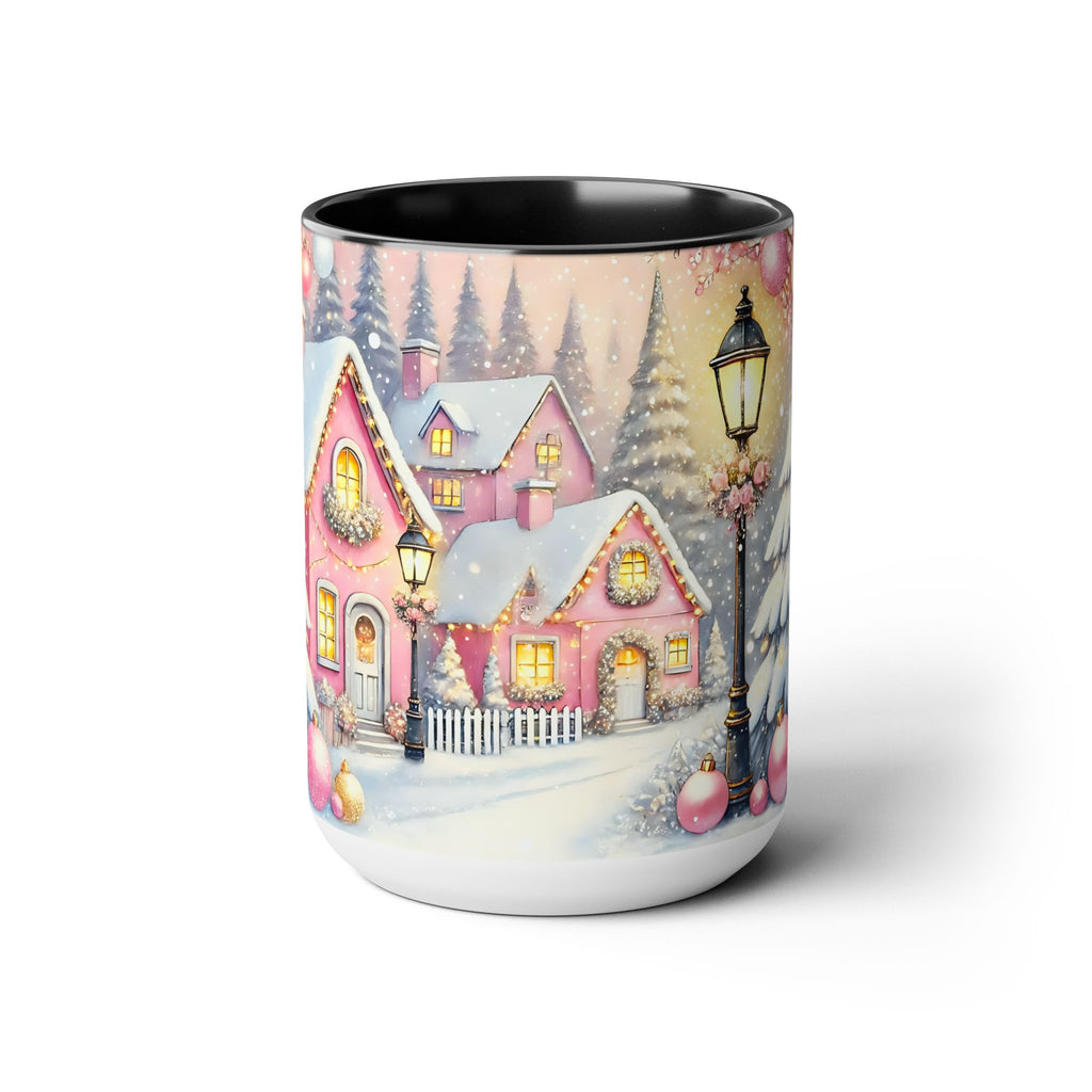 Pink Christmas Village Mug, Christmas Movie Mug, Christmas Coffee Mug Gift, Merry Christmas Mug, Winter Mug, Holiday Kitchen Decor 15 oz