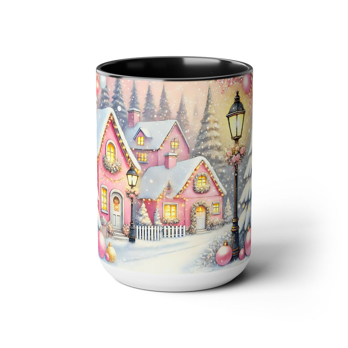 Pink Christmas Village Mug, Christmas Movie Mug, Christmas Coffee Mug Gift, Merry Christmas Mug, Winter Mug, Holiday Kitchen Decor 15 oz