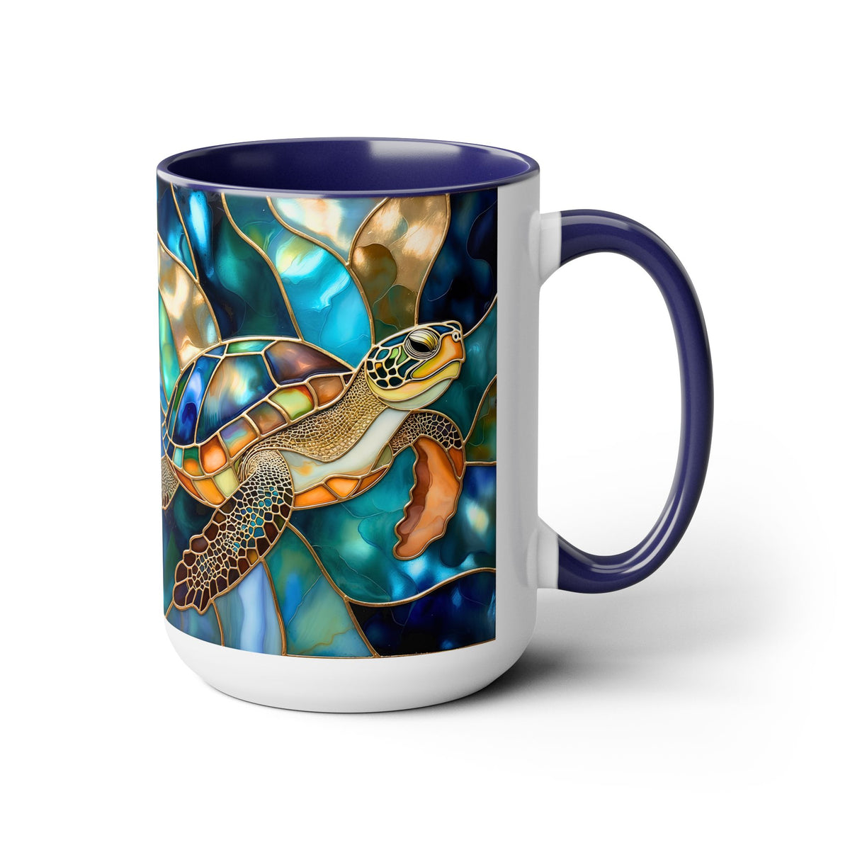 Sea Turtle Mug, Stained Glass Style | Ocean Coffee Cup, Ocean Lover Cup 15oz