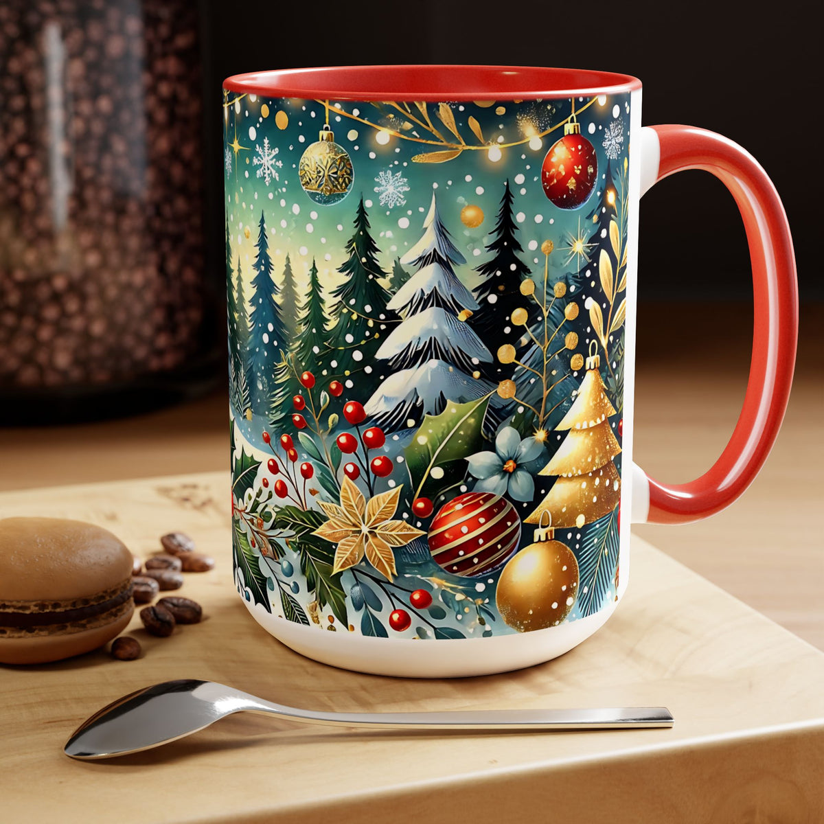 Festive Christmas Mug, Vintage Style Holiday Mug, Classic Christmas Tree Mug, Christmas Coffee Mug, Kitchen Decor Mug Forest Coffee Mug 15oz