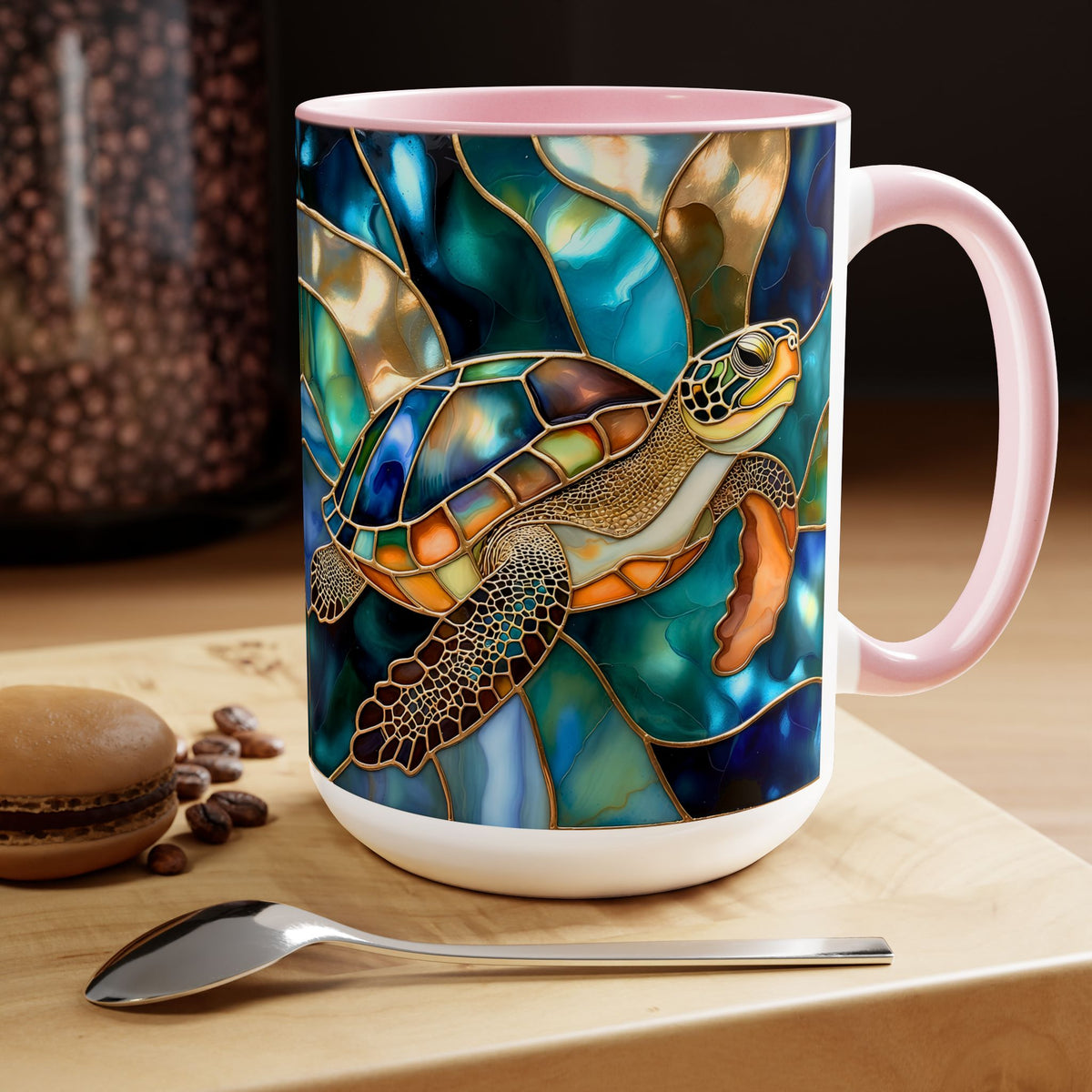 Sea Turtle Mug, Stained Glass Style | Ocean Coffee Cup, Ocean Lover Cup 15oz